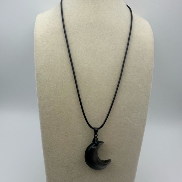 Silver Sheen Obsidian Crescent Moon Pendant Necklace - Picture 3 of 10